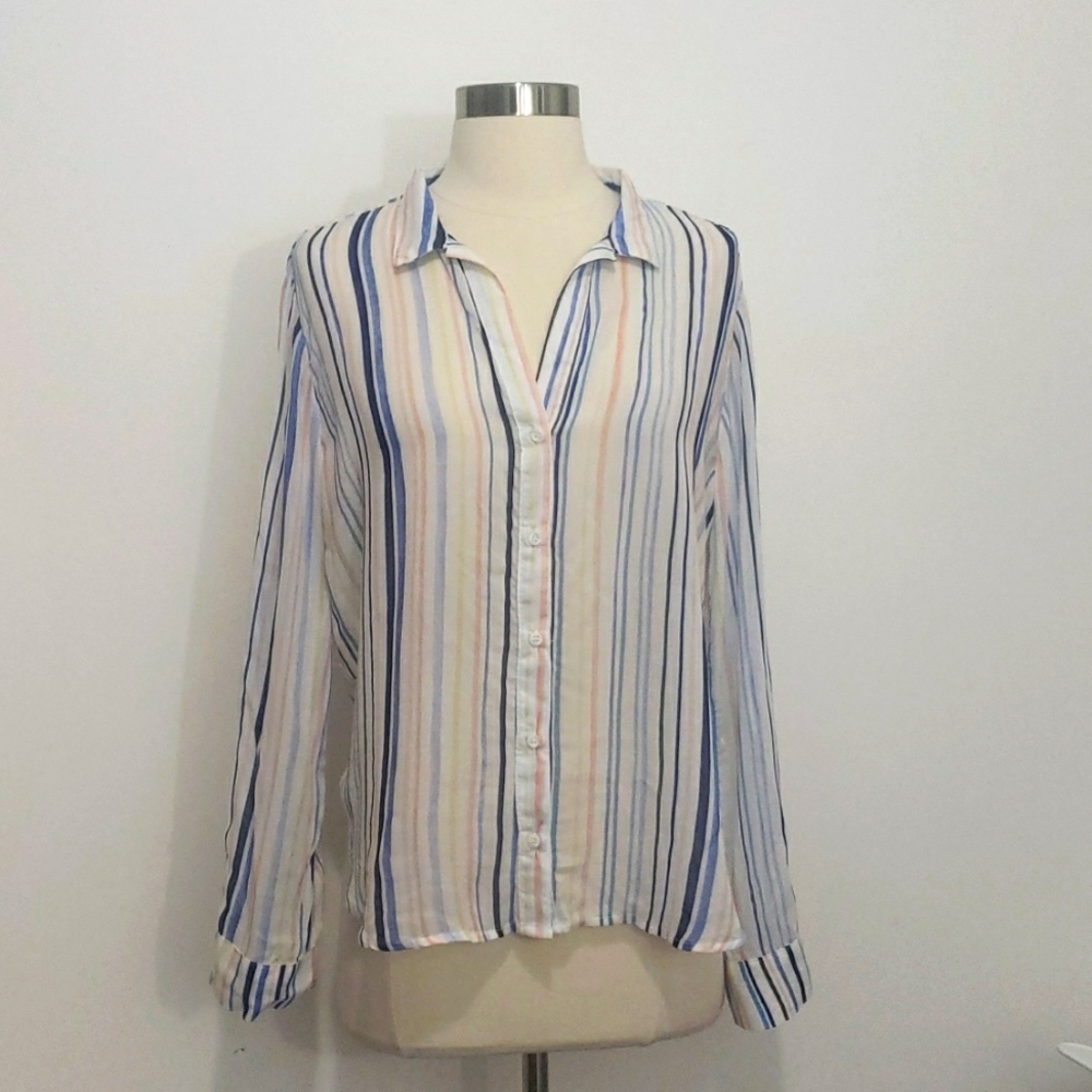 Bella Dahl Stripe Button Rolle Tab Sleeves Size XS